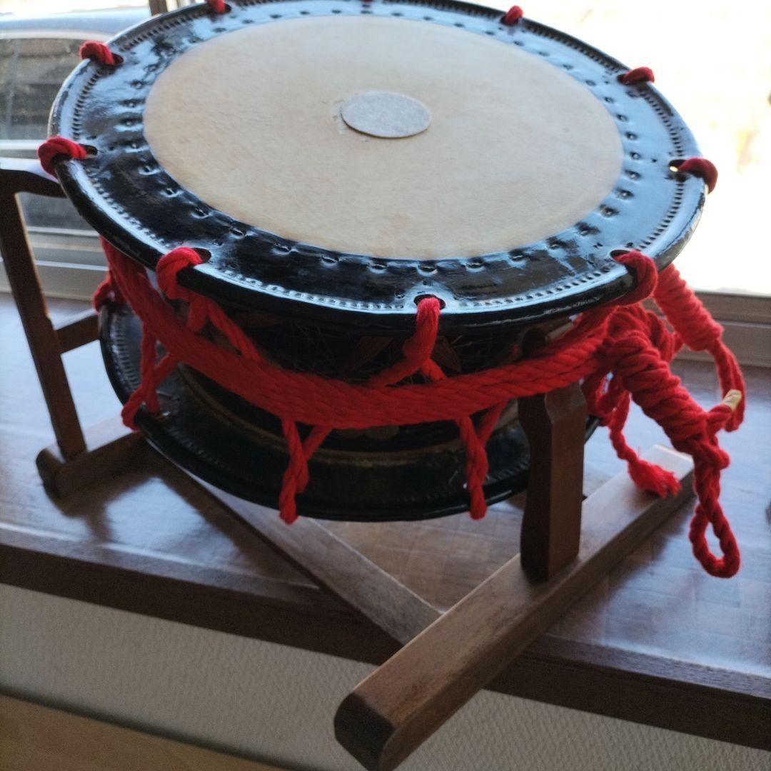 締太鼓　テレン台　バチ付　旧家蔵出し中古品