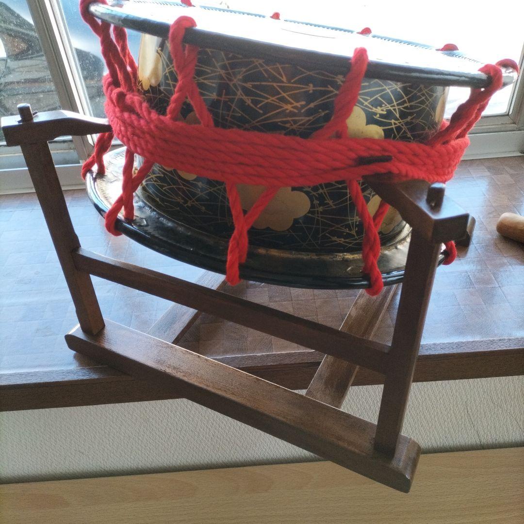 締太鼓　テレン台　バチ付　旧家蔵出し中古品