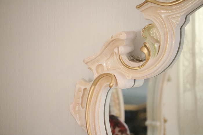 ロココ調 壁掛けミラー ワイドミラー 鏡 完成品 猫脚 姫家具
