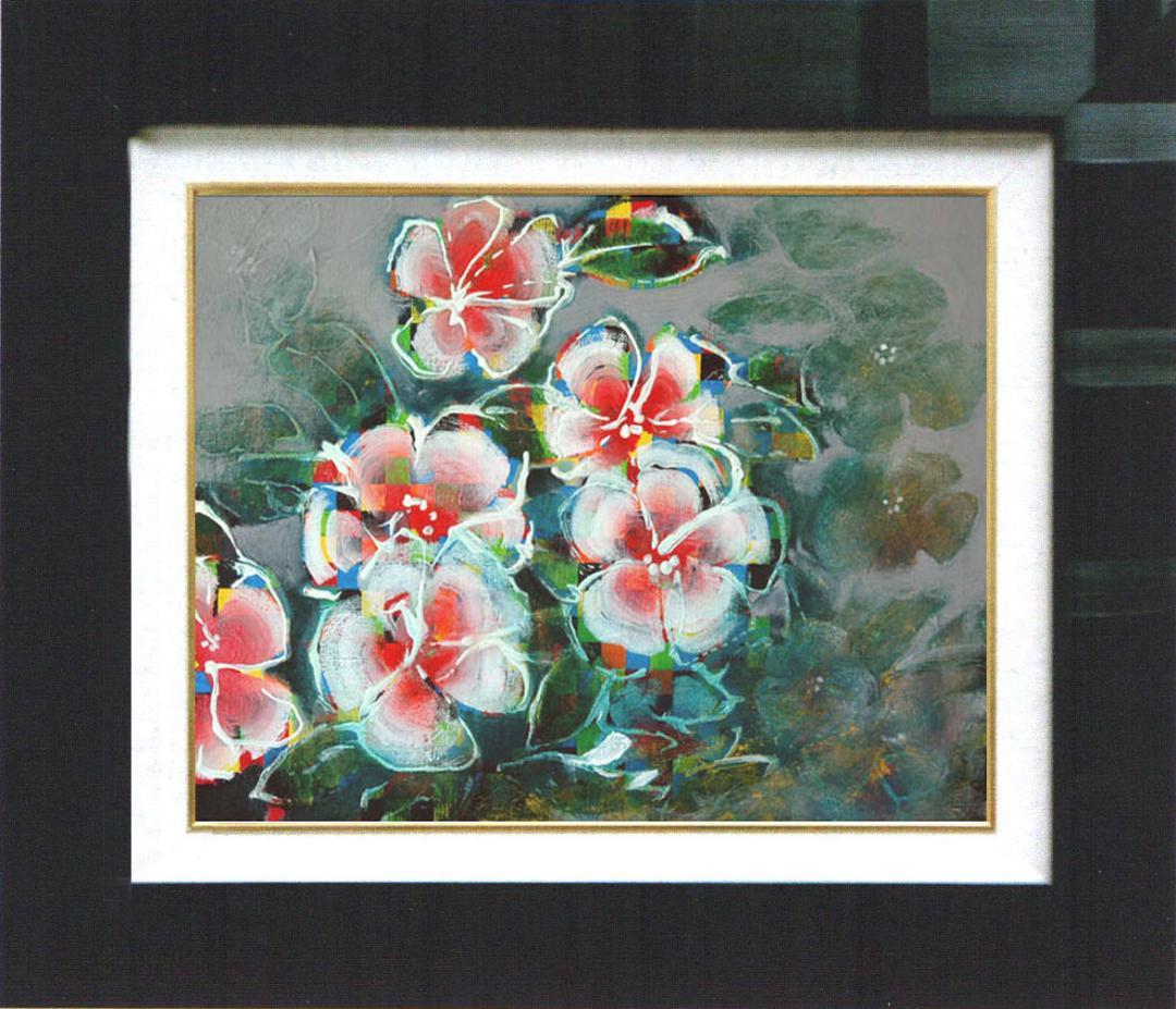 油絵 菅家令子 絵 絵画 インテリア 額付(銀) F4-091216 花