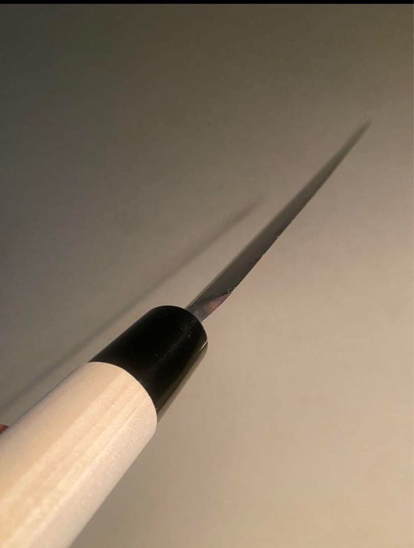 玉鋼製包丁　鑑賞用美術研磨。受注生産　両鎬　鮪包丁　刺身包丁　黒檀柄　尺2〜5寸