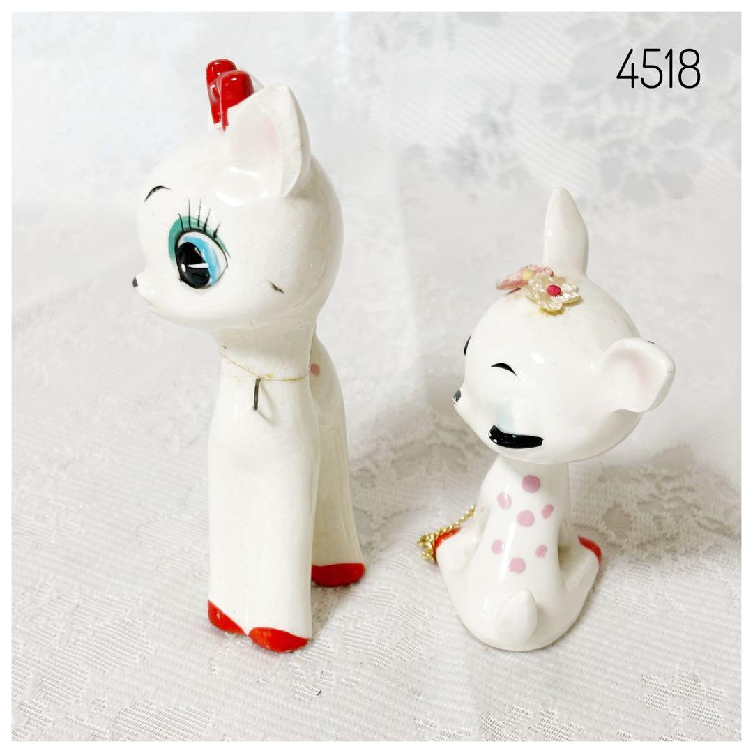 鹿　親子　陶器　置物　当時物　ヴィンテージ　内藤ルネ・宇山あゆみ系 レトロ　猫