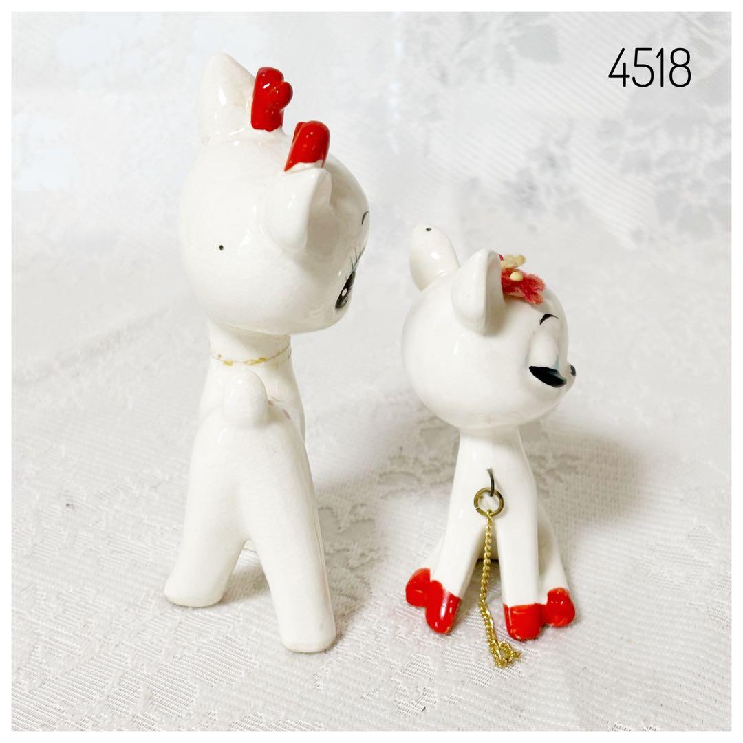 鹿　親子　陶器　置物　当時物　ヴィンテージ　内藤ルネ・宇山あゆみ系 レトロ　猫