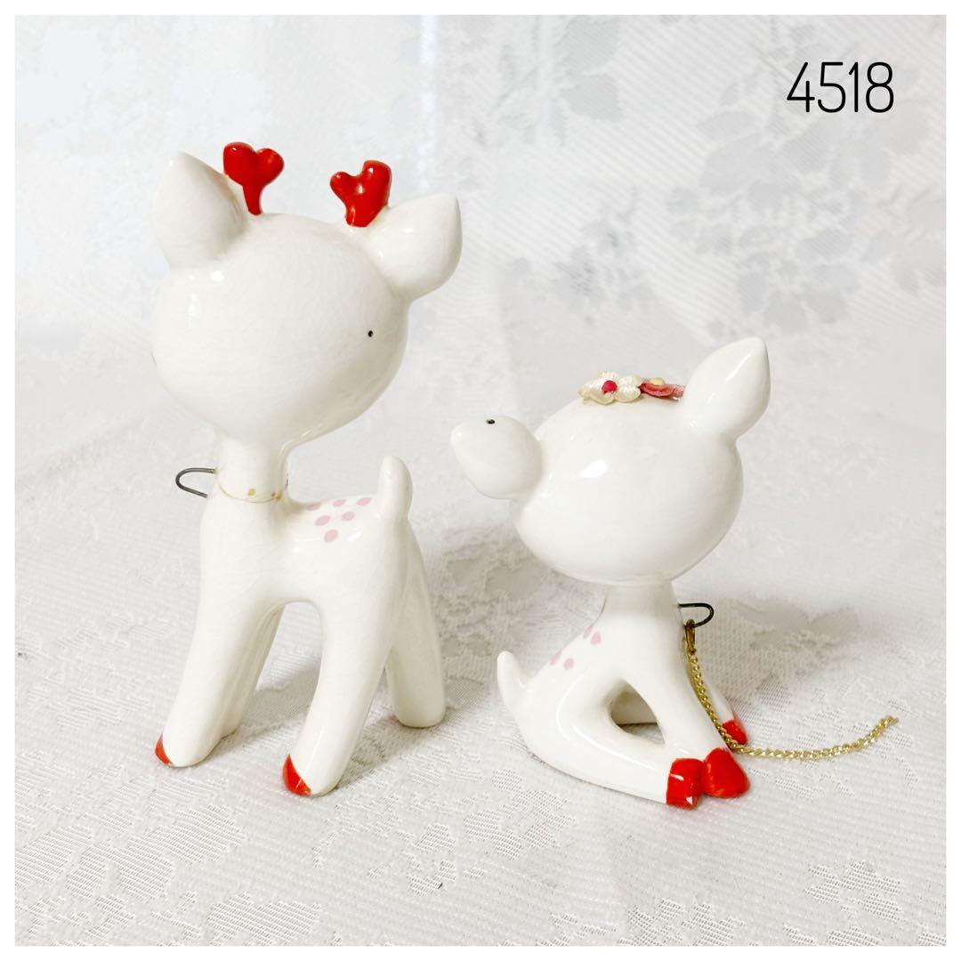 鹿　親子　陶器　置物　当時物　ヴィンテージ　内藤ルネ・宇山あゆみ系 レトロ　猫