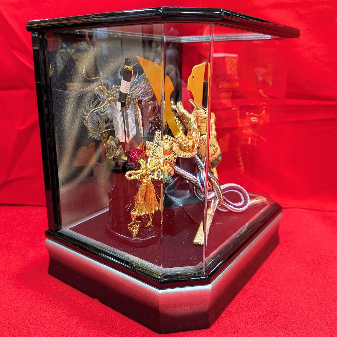 五月人形 兜飾り アクリルケース 六角変形 龍 縁起 銀色 シルバー 子どもの日