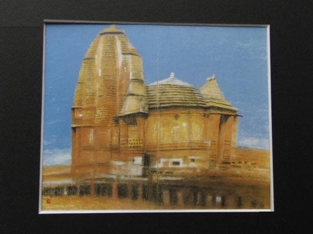 秋野不矩、【リンガラージヤ寺院】、希少な額装用画集より、新品額装付