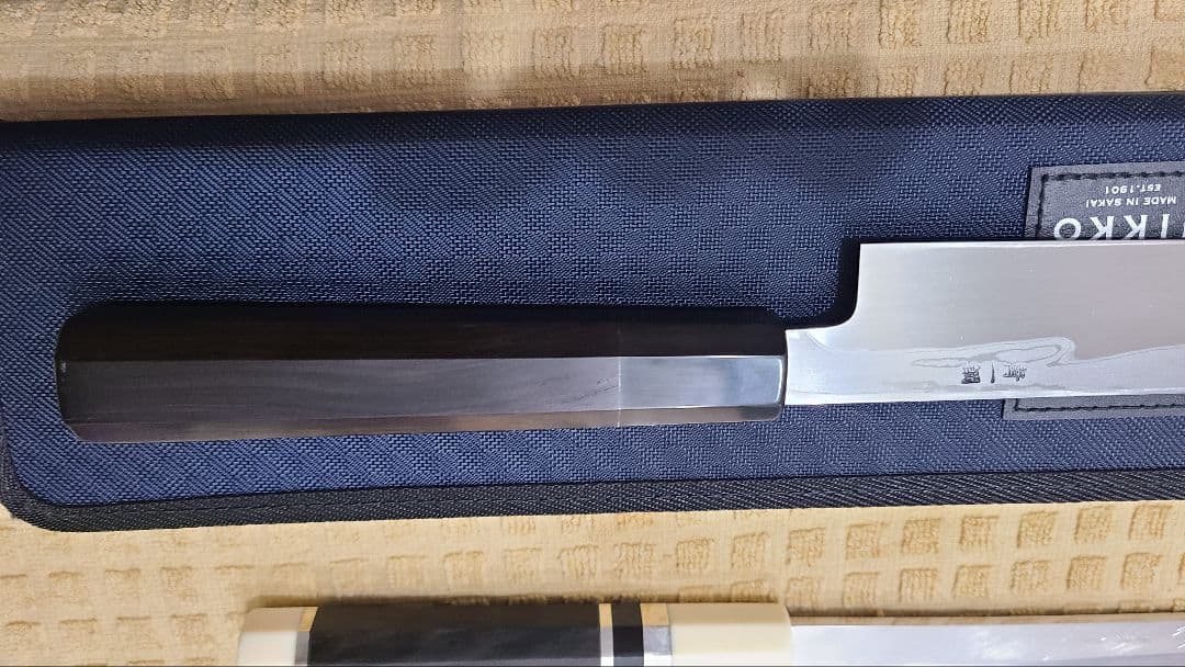 JIKKO 實光 先丸刺身包丁 ダマスカス 青鋼一号 300mm 尺 黒檀八角柄