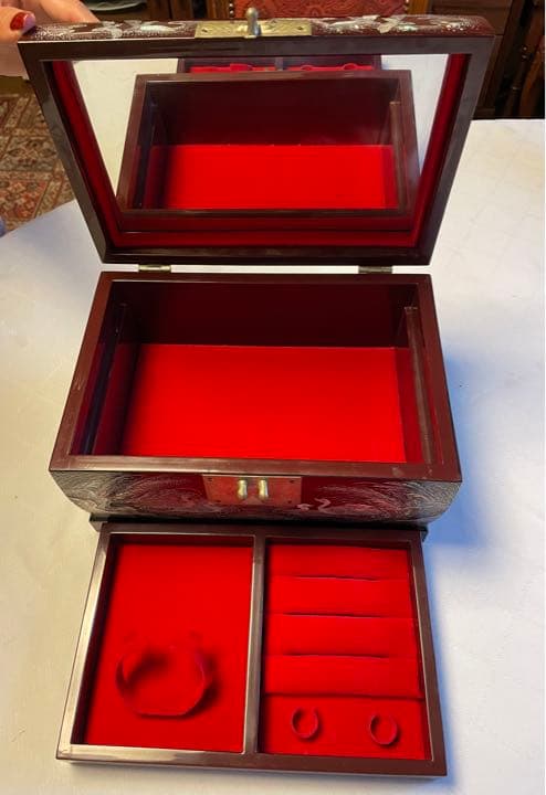 韓国製　螺鈿　宝石箱　2段収納　鏡付き　アンティーク