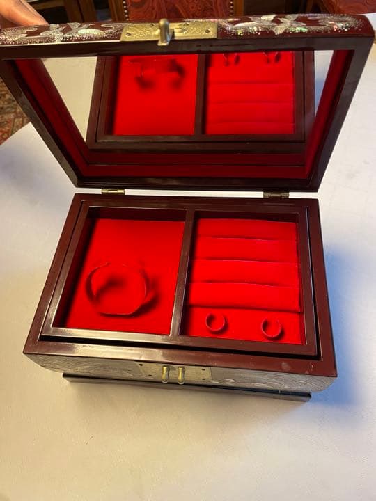 韓国製　螺鈿　宝石箱　2段収納　鏡付き　アンティーク