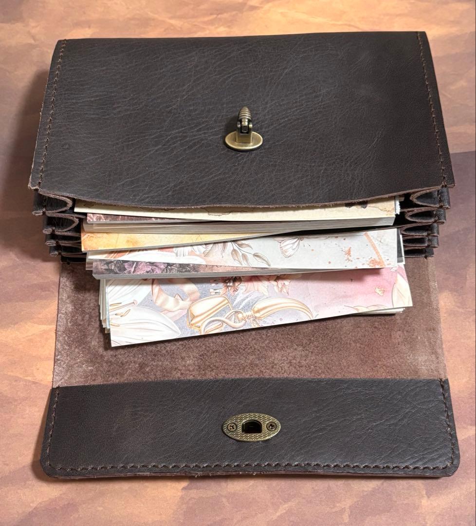 1点のみ　本革　蛇腹ポーチ　コラージュ収納ポーチ　ハンドメイド