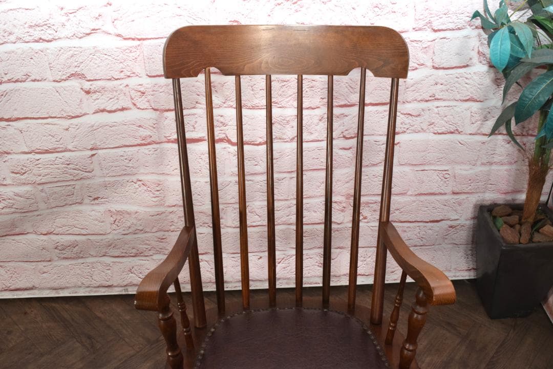 アンティーク ロッキングチェア 座面クッション付き 鋲打ち 飛騨家具