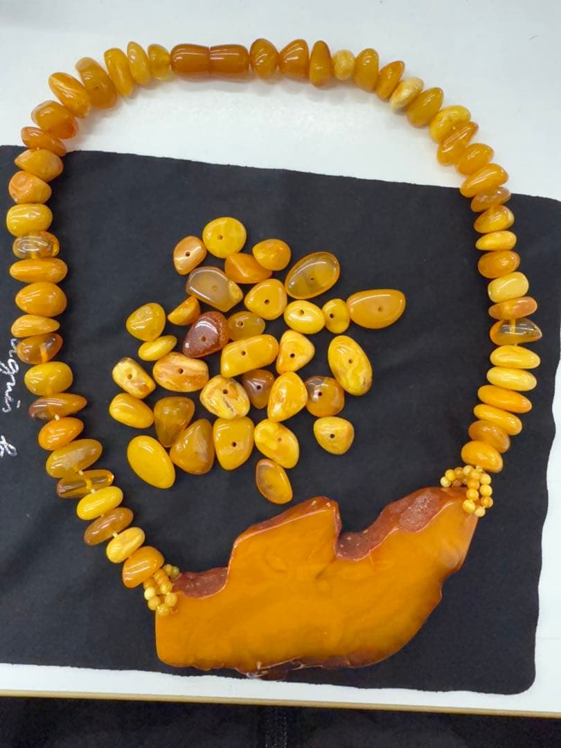 ハンドメイド 琥珀 ビーズ ネックレス ブレスレット