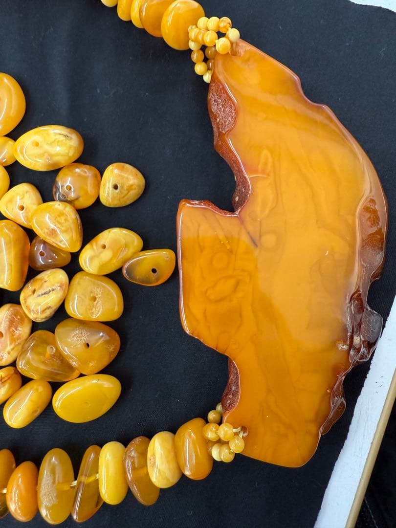 ハンドメイド 琥珀 ビーズ ネックレス ブレスレット