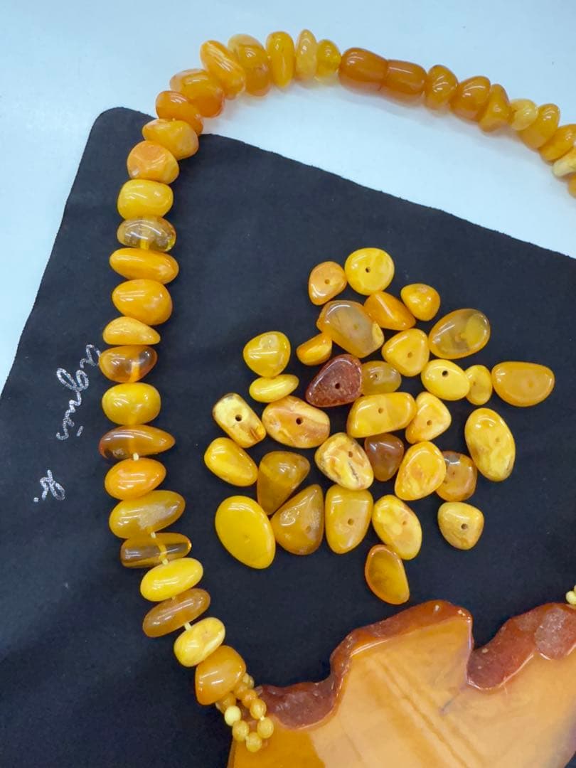 ハンドメイド 琥珀 ビーズ ネックレス ブレスレット