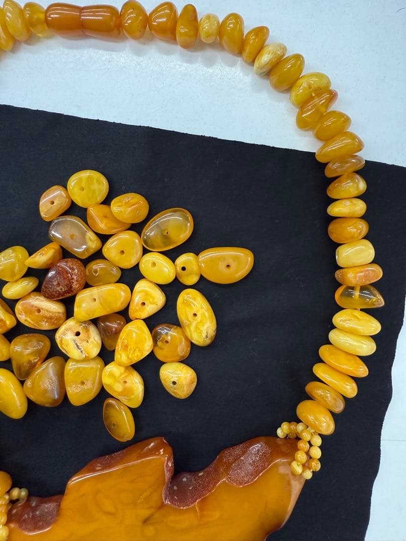 ハンドメイド 琥珀 ビーズ ネックレス ブレスレット