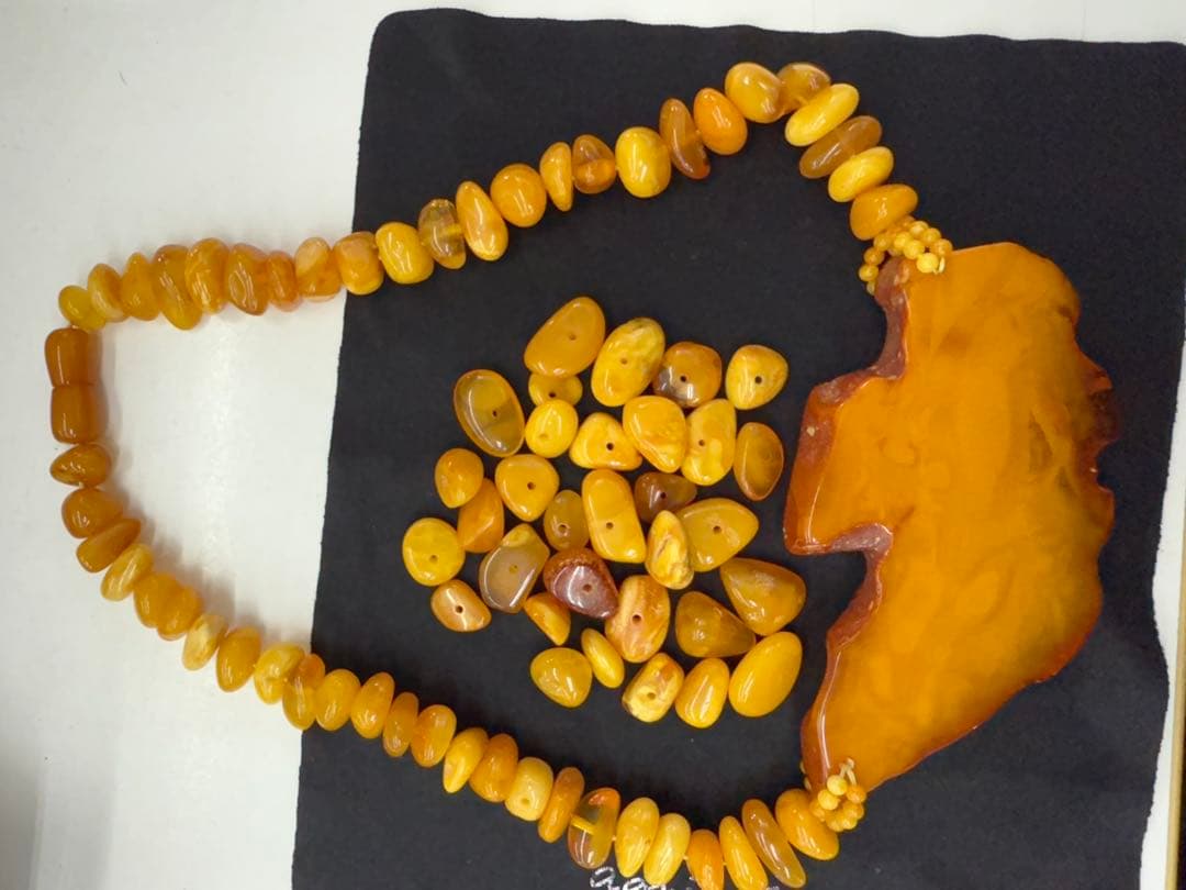 ハンドメイド 琥珀 ビーズ ネックレス ブレスレット