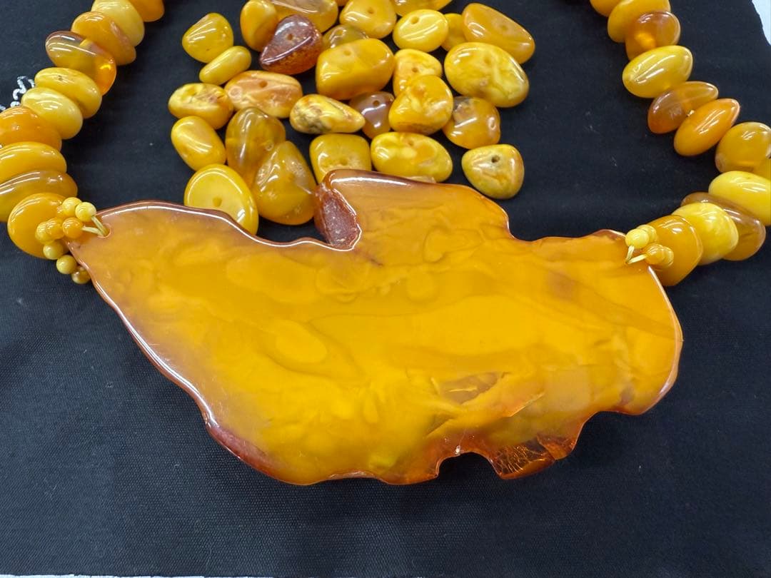 ハンドメイド 琥珀 ビーズ ネックレス ブレスレット