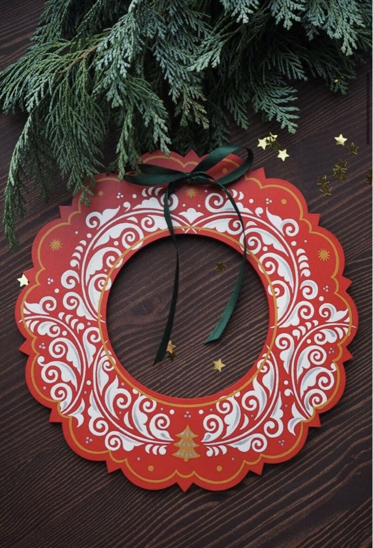 ロシア雑貨☆木製クリスマスリースB★レッド 壁掛け飾り マトリョーシカ　オリガ作