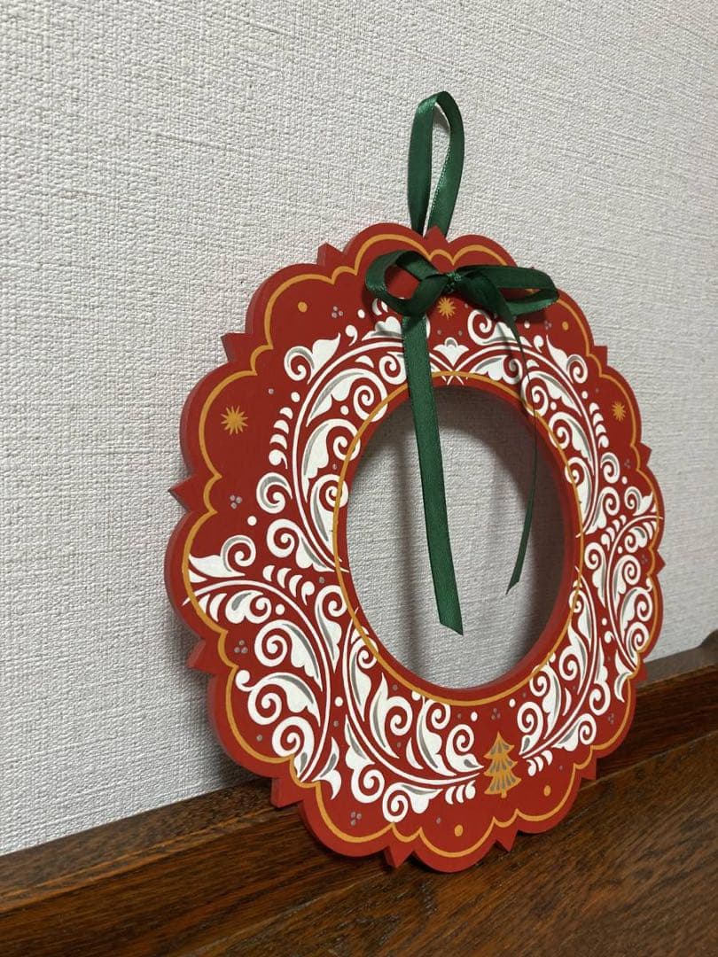 ロシア雑貨☆木製クリスマスリースB★レッド 壁掛け飾り マトリョーシカ　オリガ作