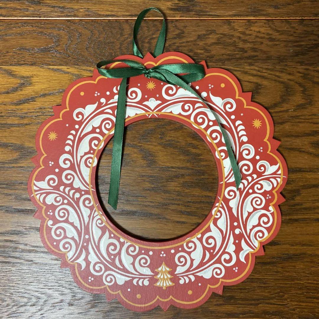 ロシア雑貨☆木製クリスマスリースB★レッド 壁掛け飾り マトリョーシカ　オリガ作