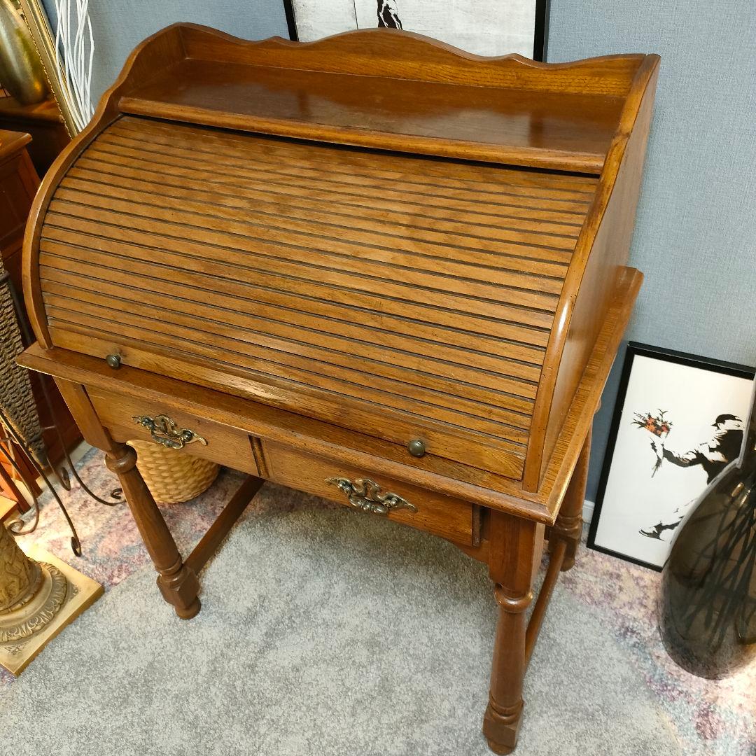 アンティーク・ロールトップデスク(蛇腹) 開閉式スライドシャッター