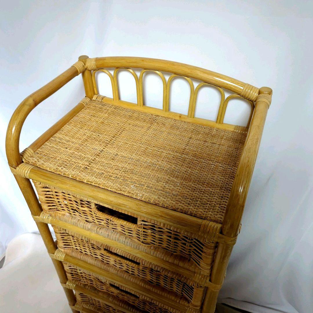 ラタン製 5段チェスト キャスター付き 籐 ヴィンテージ レトロ 収納 ラック