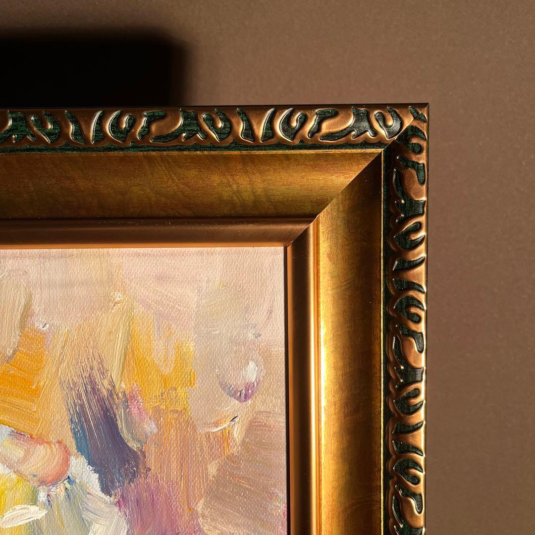 ★秀作★手書き油絵 白花 額付 絵画 インテリア 油彩画