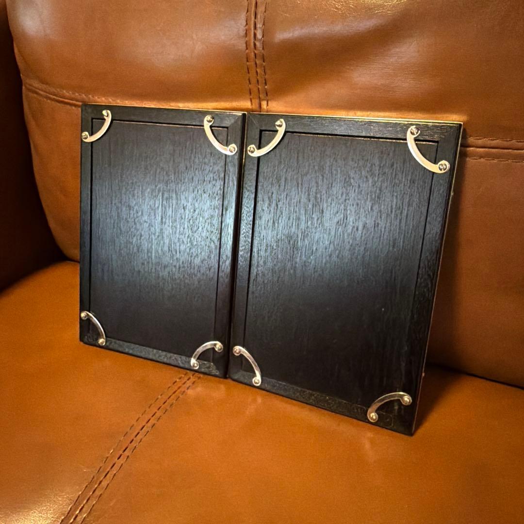 シルバー　二重フォトフレーム　木製、ガラス板　アンティーク