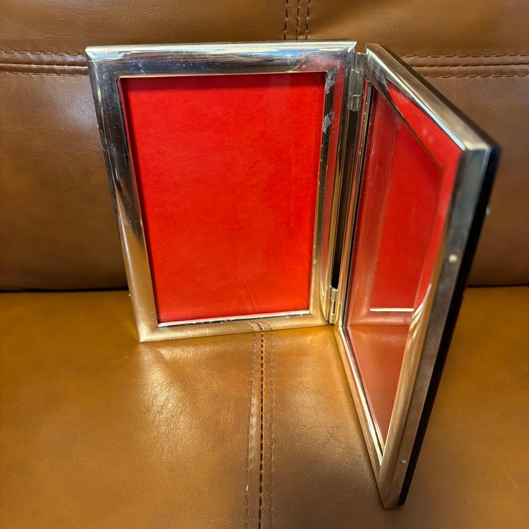 シルバー　二重フォトフレーム　木製、ガラス板　アンティーク