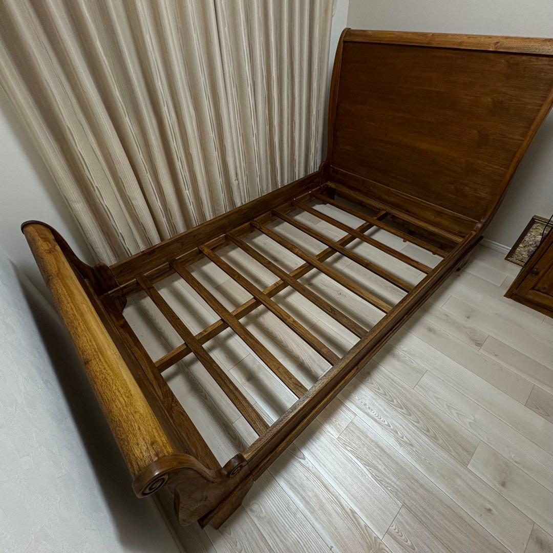 【送料込】 ヴィンテージ調 チーク セミダブル ベッドフレーム