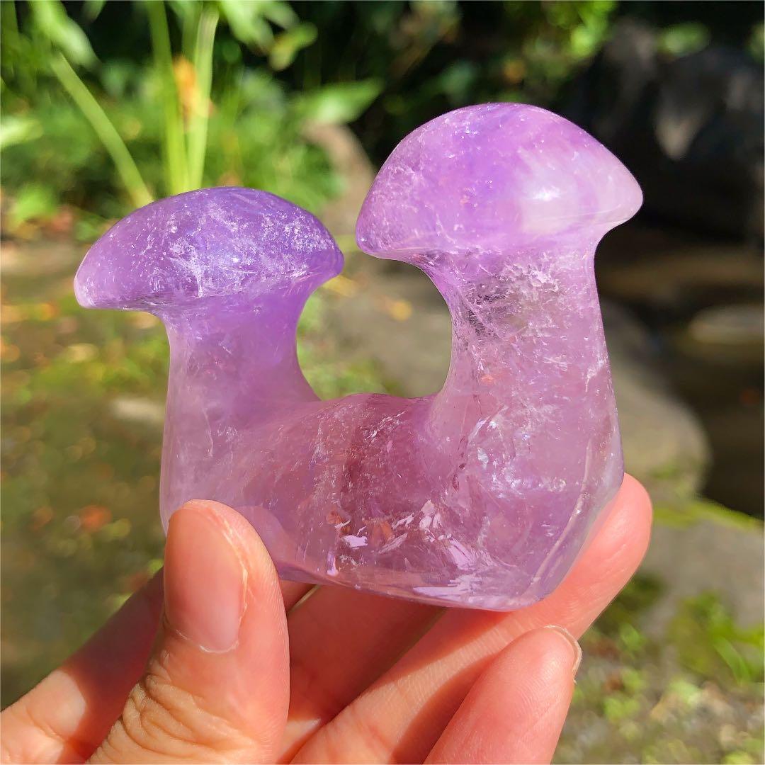 アメジスト　原石　双子　マッシュルーム　きのこ　紫水晶