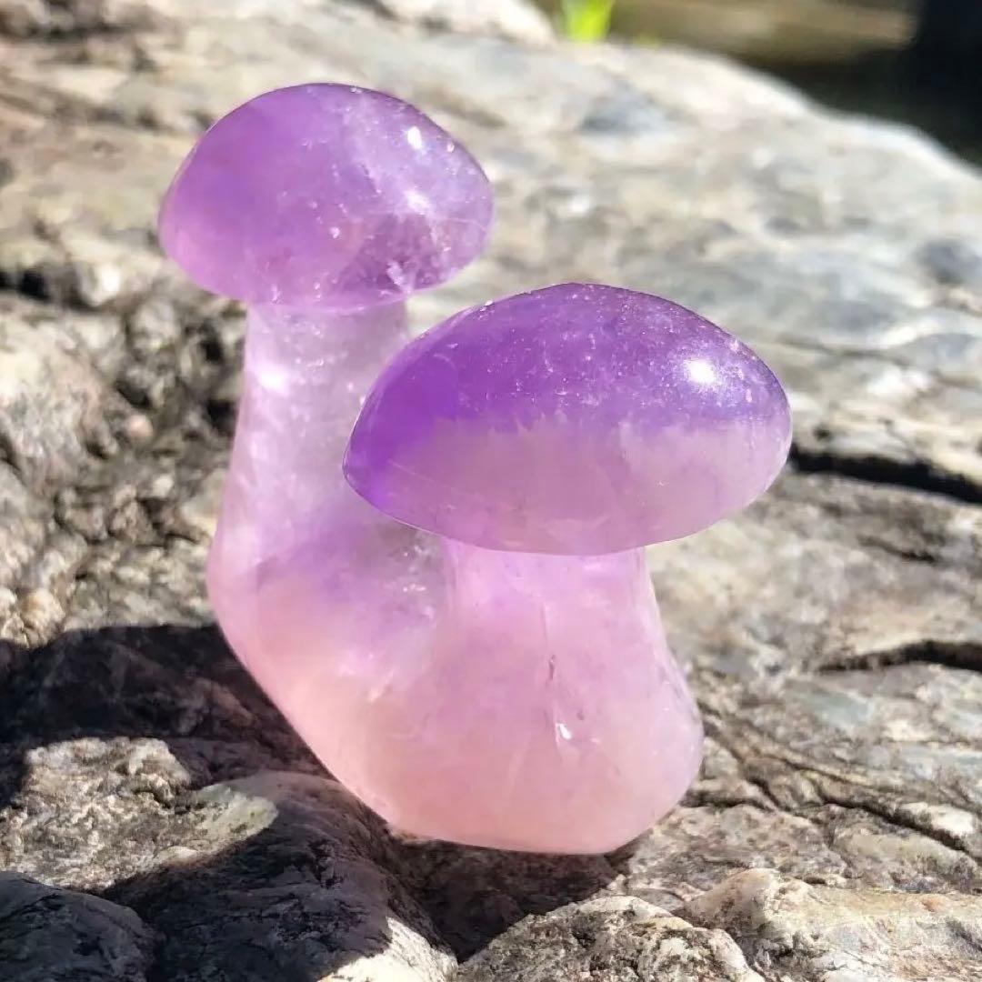 アメジスト　原石　双子　マッシュルーム　きのこ　紫水晶