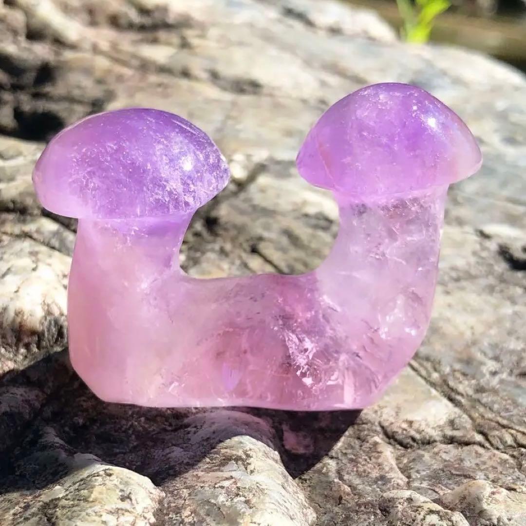 アメジスト　原石　双子　マッシュルーム　きのこ　紫水晶