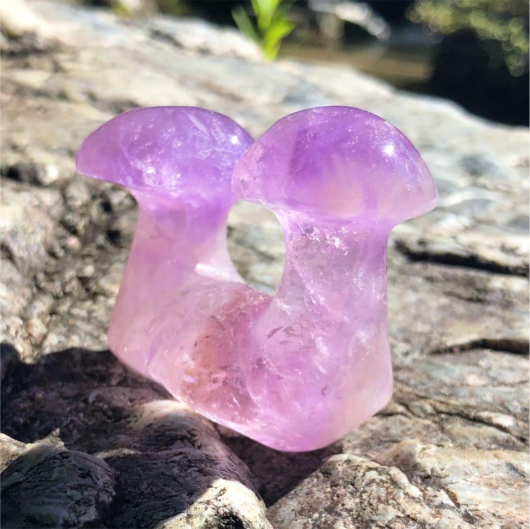 アメジスト　原石　双子　マッシュルーム　きのこ　紫水晶
