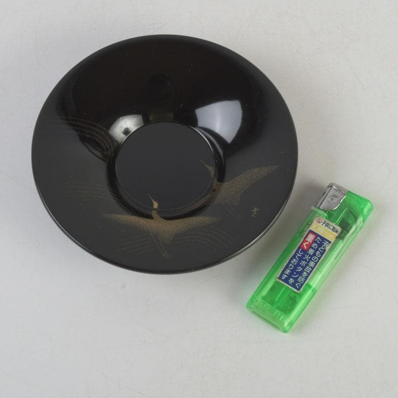 和食器　輪島塗　文化功労者　三谷吾一作　千羽鶴沈金　茶托　五客　共箱　V9771