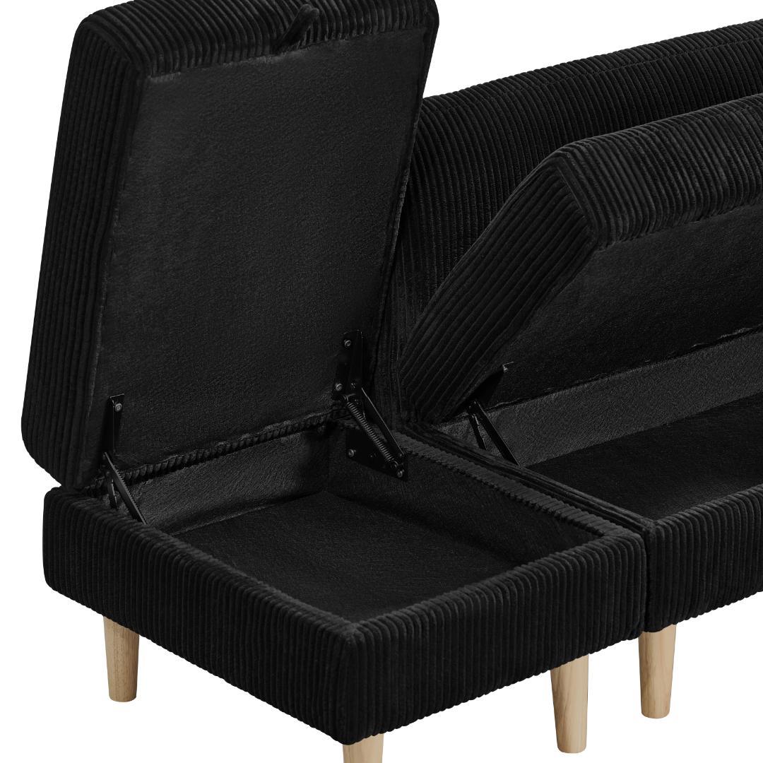 ソファ 2人掛け 収納付き オットマン付き ファブリック 肘掛け 木脚外し可能