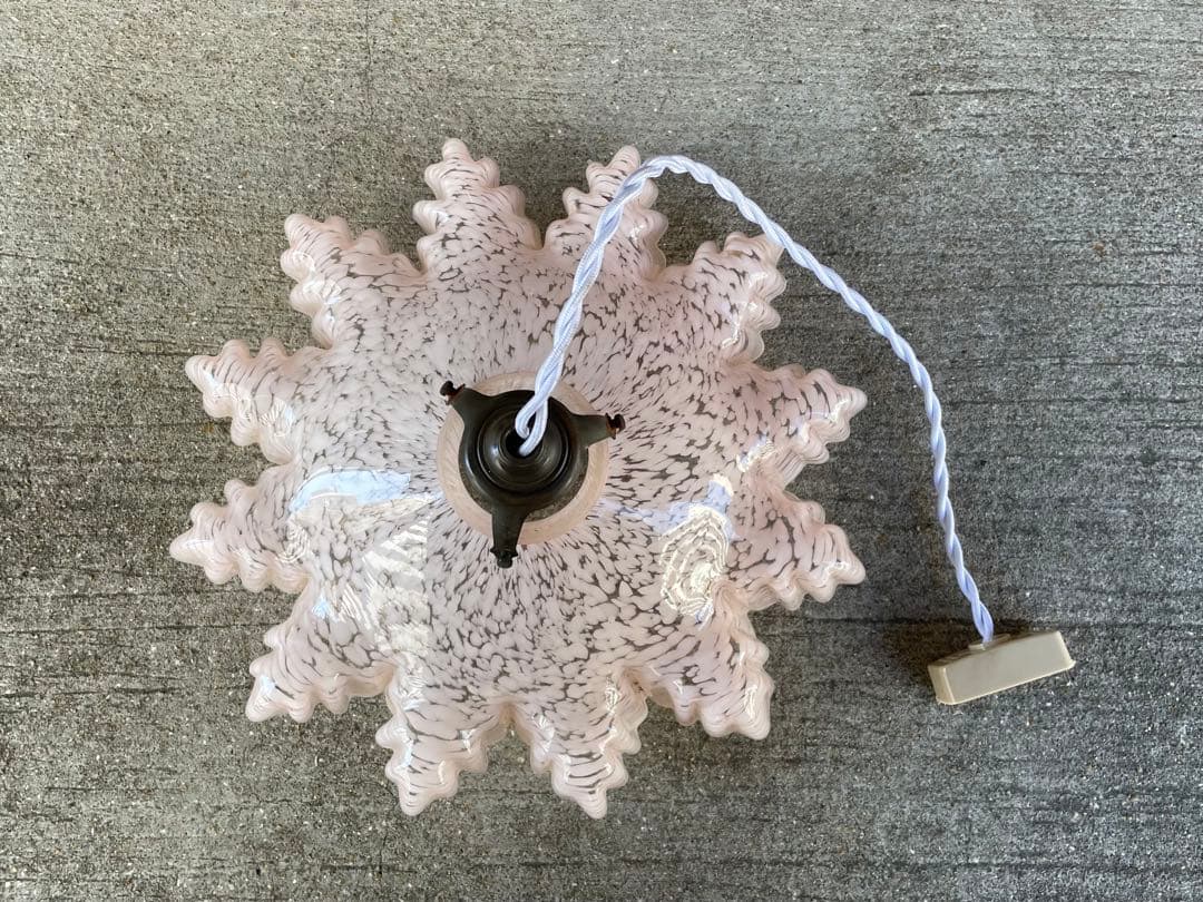 90. 40’s フランスアンティーク　古民家 ガラスシェードペンダントランプ