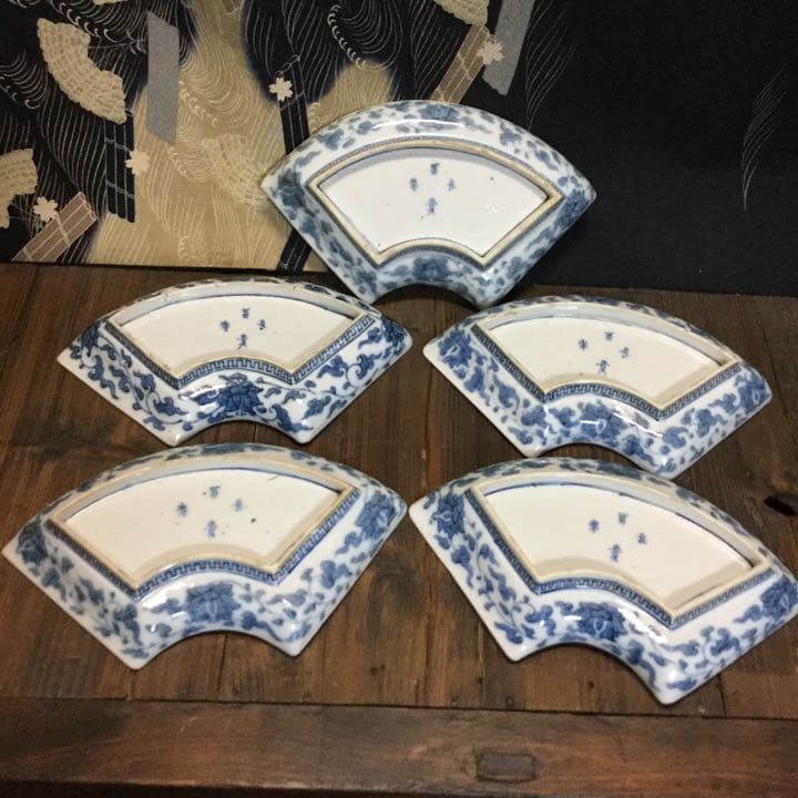 古伊万里 絵皿 金欄色絵 鳳凰桐紋 富貴長春 5客 江戸 大聖寺・九谷焼