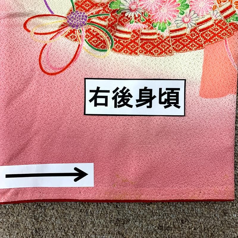 501ag29□七五三 七歳 女児 着物&袋帯 金彩 花扇 ピンク□美品