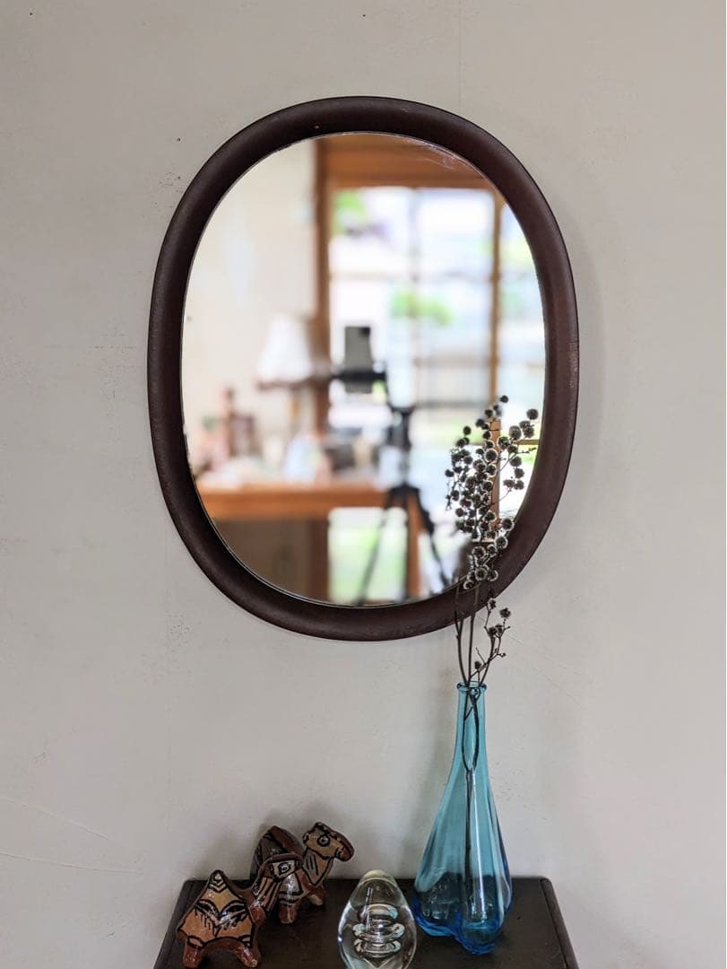 秋田木工 柳宗理 木製ウォールミラー 小判型 天然木 壁掛鏡