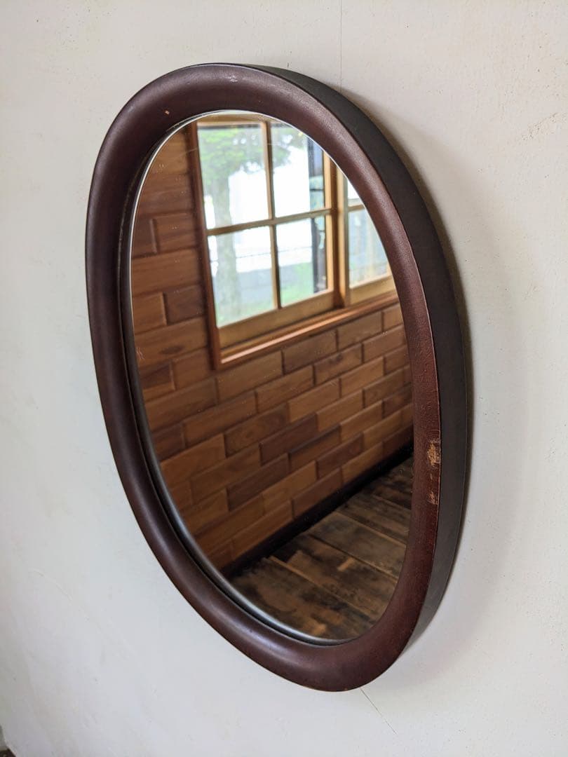 秋田木工 柳宗理 木製ウォールミラー 小判型 天然木 壁掛鏡