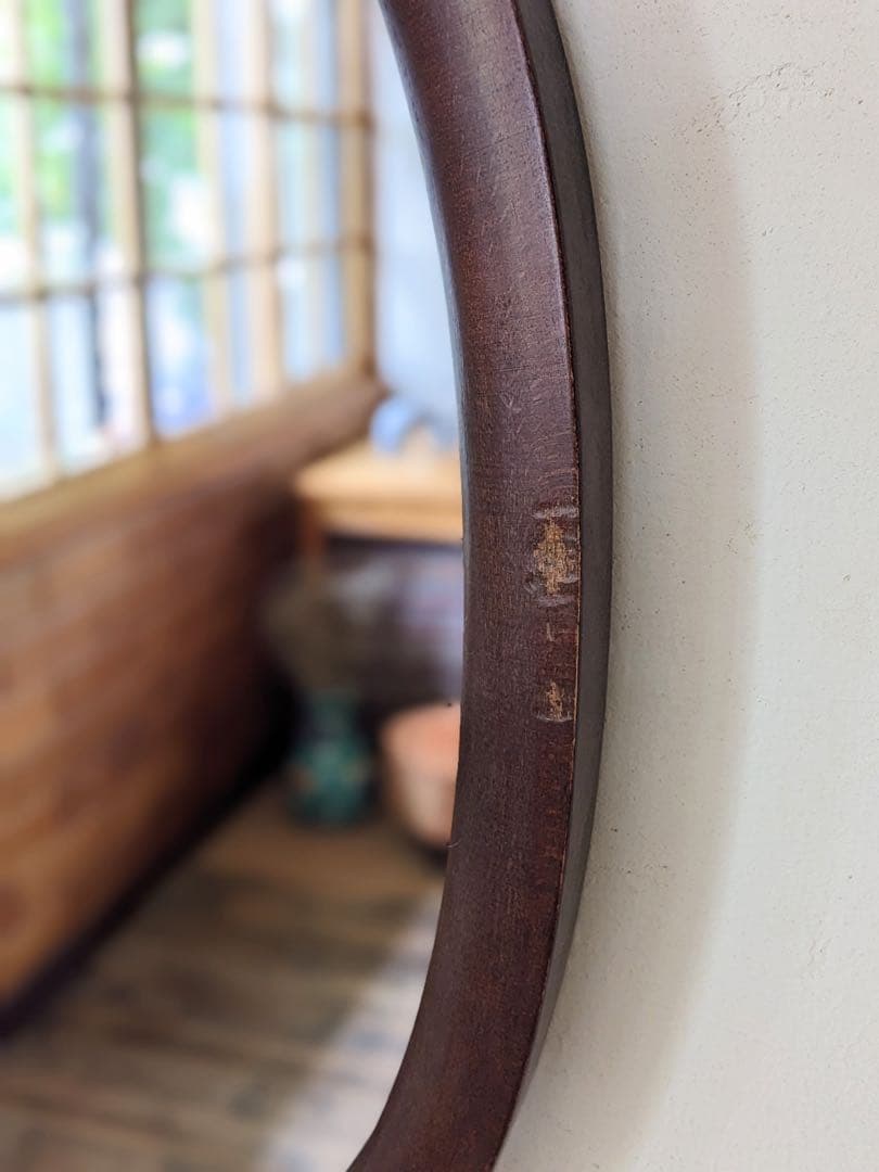 秋田木工 柳宗理 木製ウォールミラー 小判型 天然木 壁掛鏡