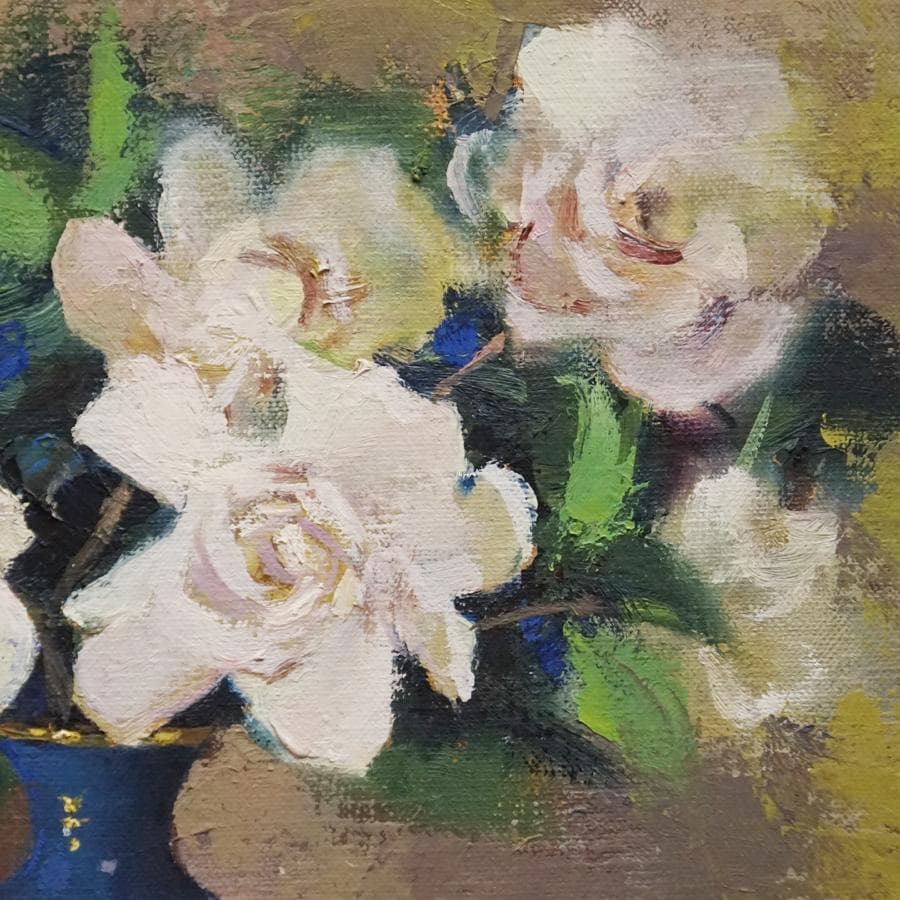 寺井重三『梔子』4号 静物画 油彩 油絵 絵画 肉筆 額装 美術品