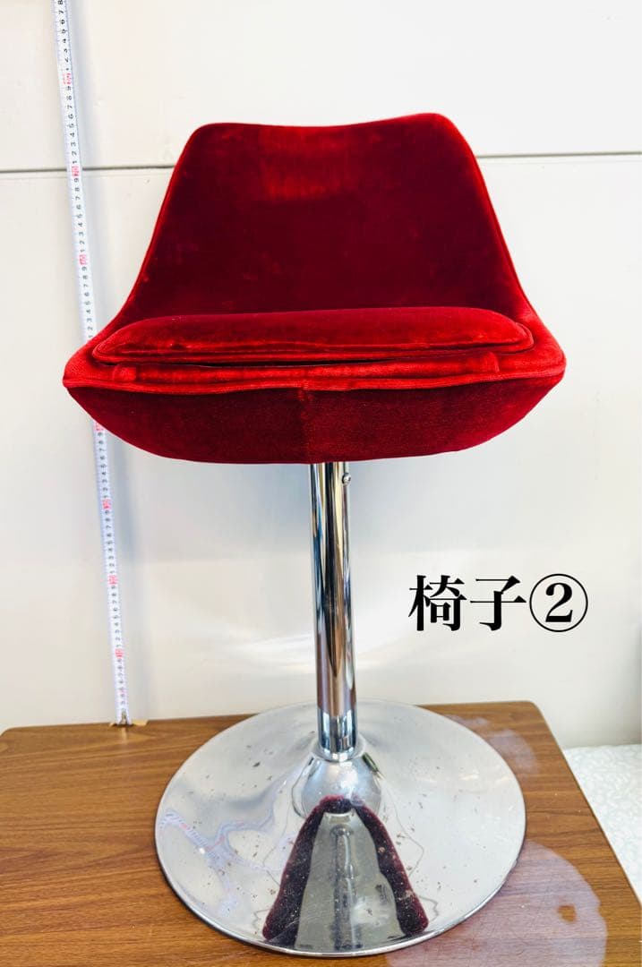 【専用①】赤ベルベット カウンターチェア 2脚セット おしゃれ 固定式