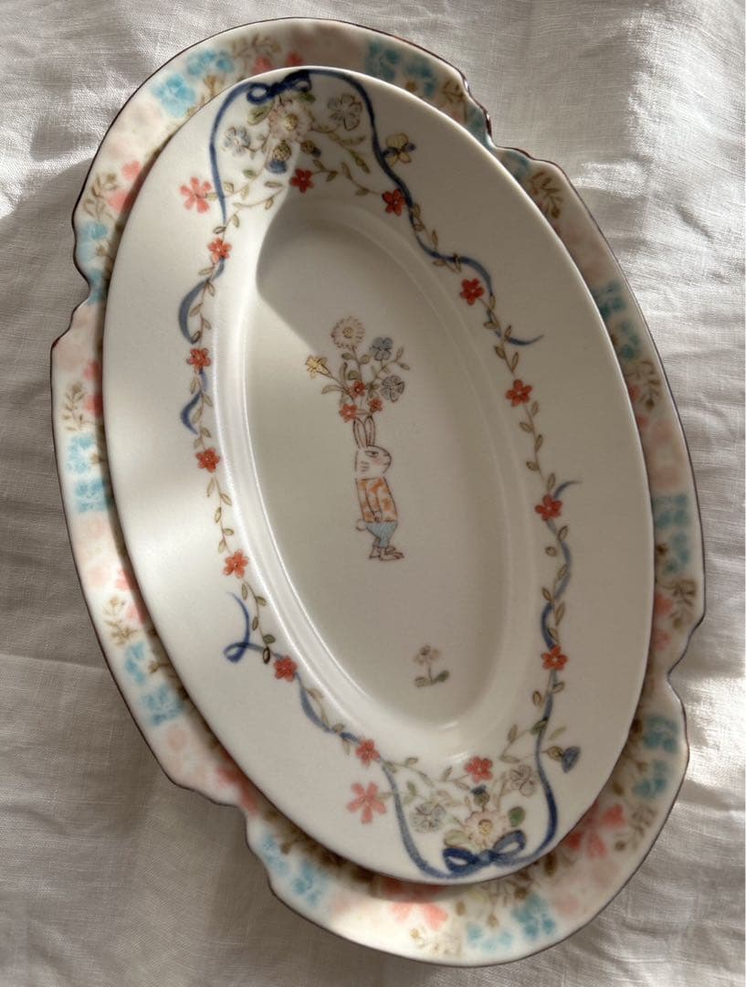 新品未使用❀　中川洋子　オーバルプレート　絵付け皿　陶芸作家　益子焼　花リム
