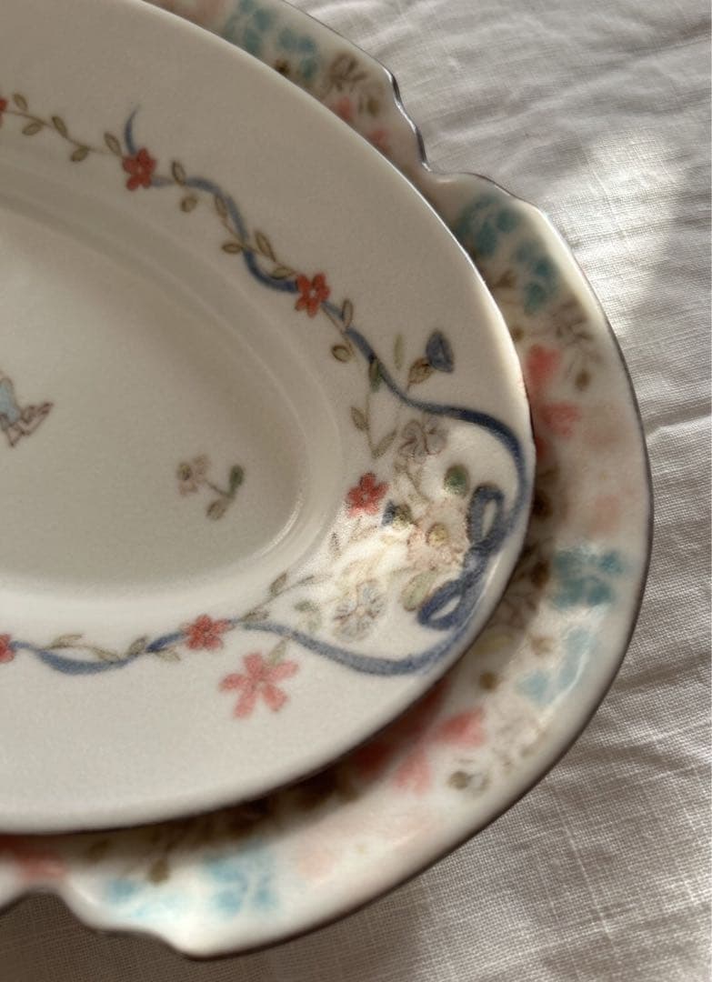 新品未使用❀　中川洋子　オーバルプレート　絵付け皿　陶芸作家　益子焼　花リム