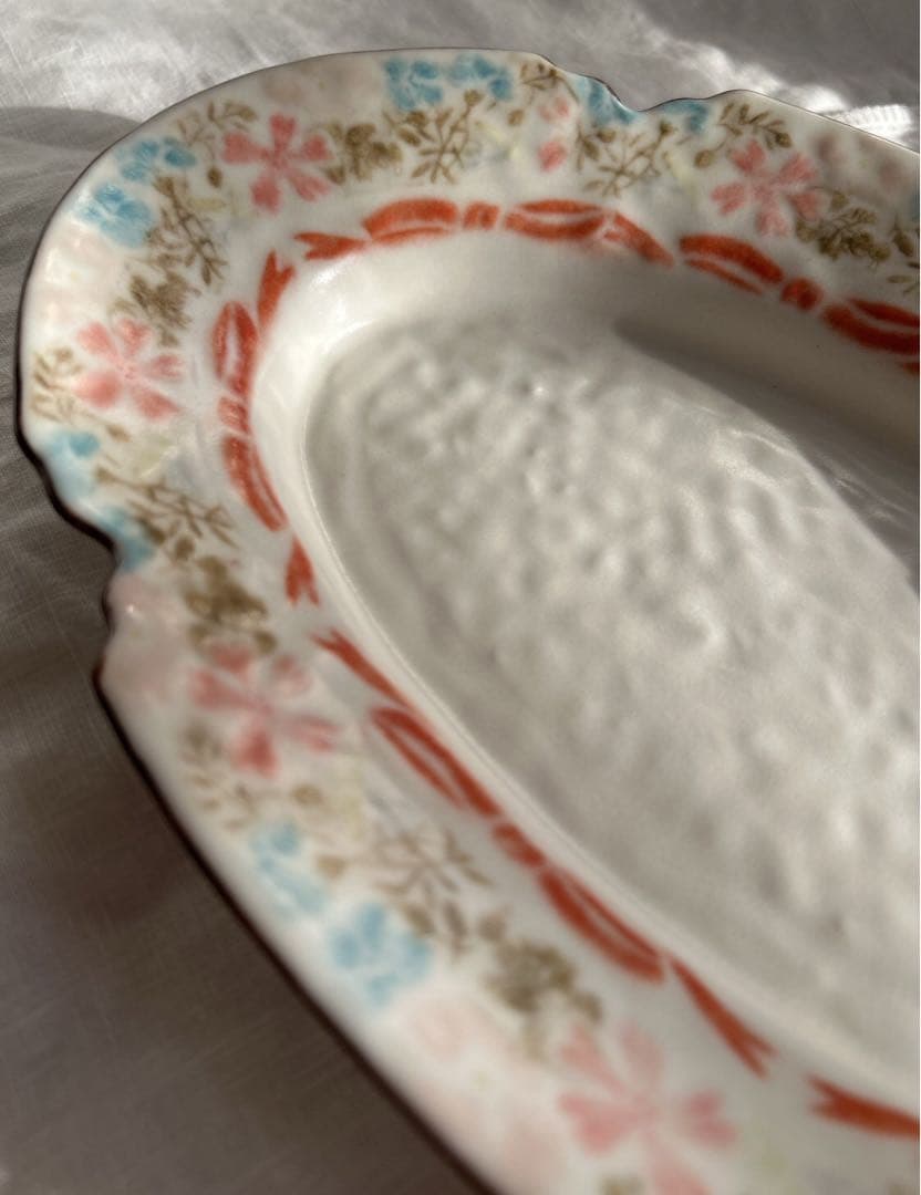 新品未使用❀　中川洋子　オーバルプレート　絵付け皿　陶芸作家　益子焼　花リム