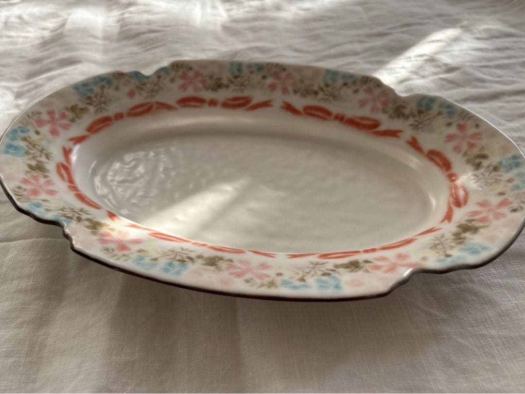 新品未使用❀　中川洋子　オーバルプレート　絵付け皿　陶芸作家　益子焼　花リム