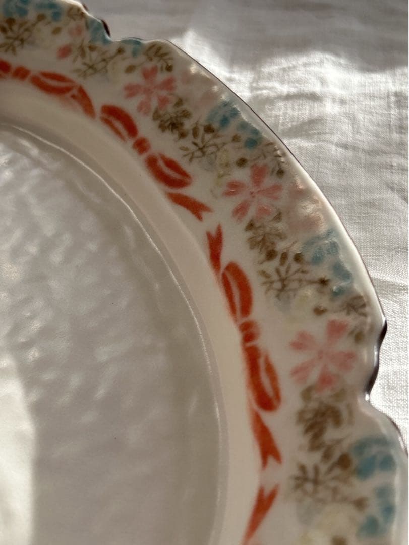 新品未使用❀　中川洋子　オーバルプレート　絵付け皿　陶芸作家　益子焼　花リム