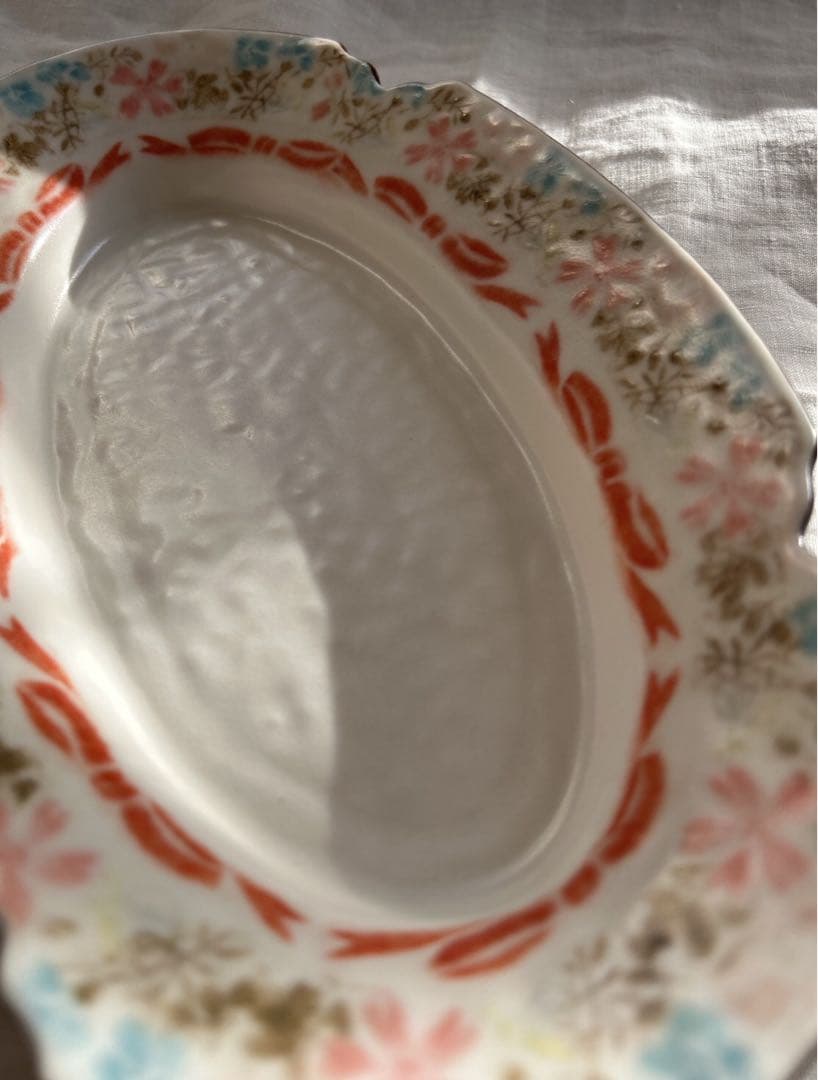 新品未使用❀　中川洋子　オーバルプレート　絵付け皿　陶芸作家　益子焼　花リム